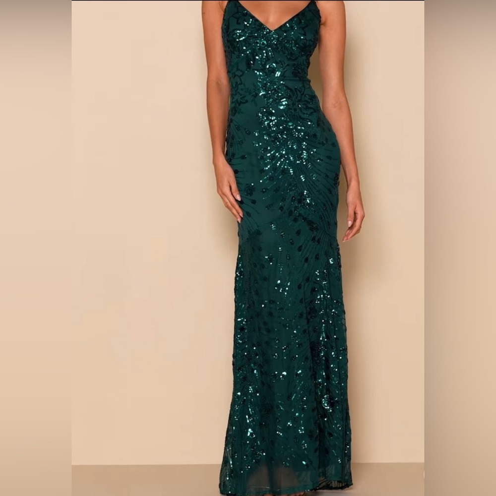 Lulus Photo Finish Forest Green Sequin Lace-Up Maxi Dress